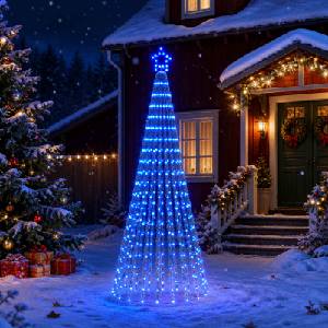 vidaXL LED Коледна Елха 250 см 475 LED светодиода Синьо Стомана Черно (42050830)
