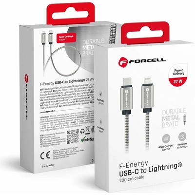 Forcell C238 Type C to Lightning Pd 3A 27W 2m stříbrný