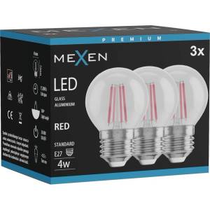 Mexen Vintis 3x LED филамент крушка E27, G45, 4W, 55 lm, червен - L156-E27-04XX-45x03 (L156-E27-04XX-45x03)