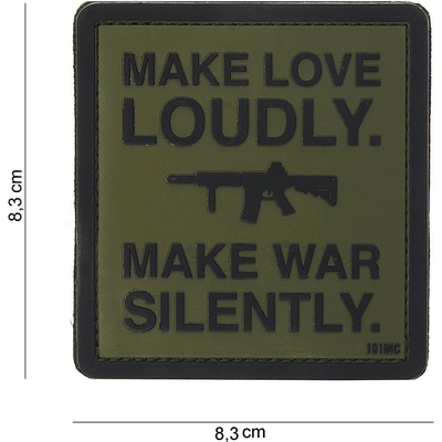 Gumová nášivka 101 Inc nápis Make loud loudly - olivová