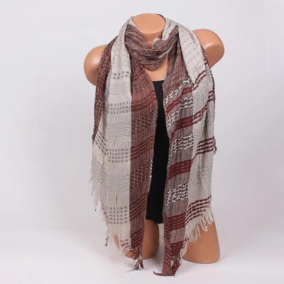 Памучен дамски шал в бежово и кафяво