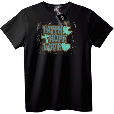 NOONEBRAND Тениска Вяра, Надежда, Любов - 2XL, Black