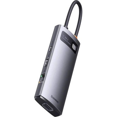 Baseus USB-C Metal Gleam Starjoy Series 7-in-1 Hub (WKWG040013) - мултифункционален хъб за свързване на допълнителна периферия за устройства с USB-C (тъмносив)