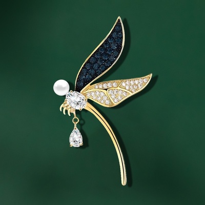 Éternelle brož s perlou a zirkony Magdalena Gold vážka B2402-LXT0553B zlatá