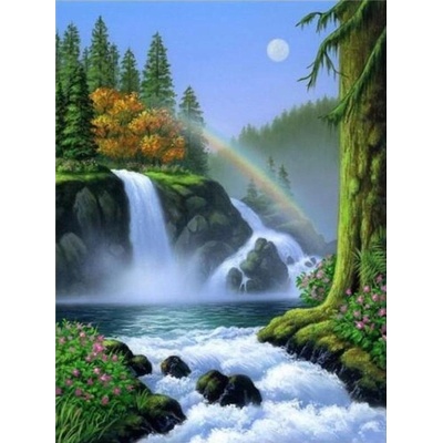 Диамантен Гоблен "Водопад с Дъга" - 30 x 40 см, Квадратни мъниста