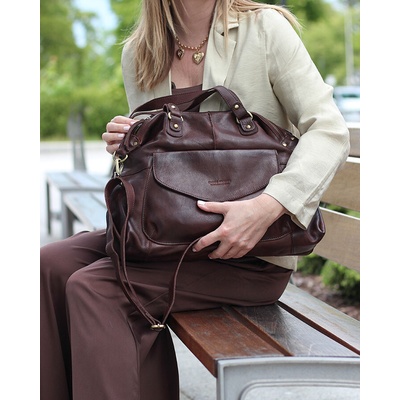 Mazzini Marco Shopper bag A4 kožená kabelka do práce tmavě hnědá