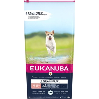 EUKANUBA EUKANUBA Grain Free Храна за кучета, суха, за по-възрастни, малка, средна порода, с океанска риба, без зърно, 12 kg