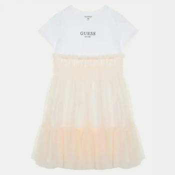 Guess Нежна комбинирана рокля за момиче с тюл в прасковено Guess