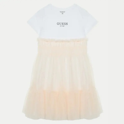 Guess Нежна комбинирана рокля за момиче с тюл в прасковено Guess
