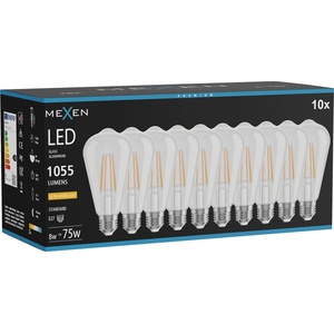 Mexen Vintis 10x LED филамент крушка E27, ST64, 8W, Топла - 2200K, 1055 lm, прозрачна (L152-E27-0822-00x10)