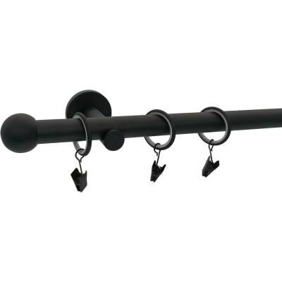 KovovégarnýžeCZ Ballo modern 19 mm Jednořadá prodloužená Kroužky s háčky černá matná 180 cm
