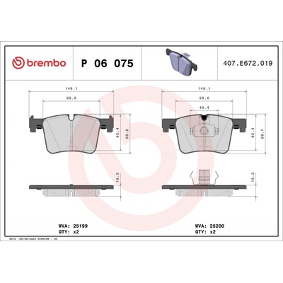 Sada brzdových destiček, kotoučová brzda BREMBO P 06 075
