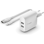 Belkin BOOSTCHARGE мрежово зарядно устройство с 2 USB порта, 24 W, бързо зарядно + Lightning кабел, БЯЛО WCD001VF1MWH (WCD001VF1MWH)