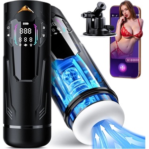 SuperLove Sucking, Thrusting & Vibrating Penis Pump Masturbator with LCD Display & Suction Base Black