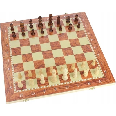 Klasické dřevěné šachy Desková hra 3v1 Vrhcáby Tryktrak 48x48 cm