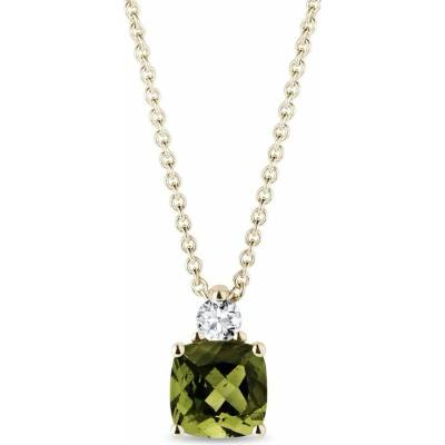 KLENOTA Prívesok zo žltého zlata s diamantom a vltavínom k0653143