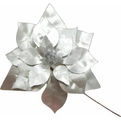 DOMMIO Poinsetie květ - zápich textilní, průměr 25 cm, 6 ks, třpytivá stříbrná