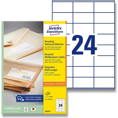 Avery Zweckform LR3475 univerzální etikety 70,0 x 36,0 mm 2400 etiket recyklované bílé