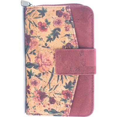 Стилно дамско портмоне от корк с цветя