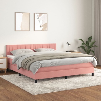 vidaXL Боксспринг легло с матрак, розово, 160x200 см, кадифе (3141436)