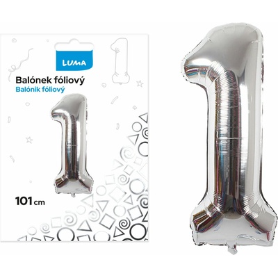 LUMA Balónek foliový č. 1 STŘÍBRNÝ 101 cm