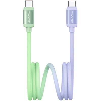 Usams US-SJ757 dvoubarevný opletený nabíjecí a datový USB-C na USB-C 1,2m zelenofialový