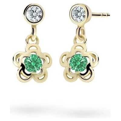 Danfil dětské náušnice kytičky C2204 ze žlutého zlata s kamínkem Emerald Green zapínání balónek