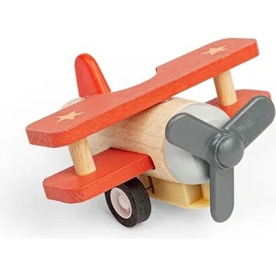 Bigjigs Toys Drevené naťahovacie lietadlo Dvojplošník červený