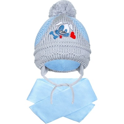 New Baby Zimná detská čiapočka so šálom psík tmavo modrá