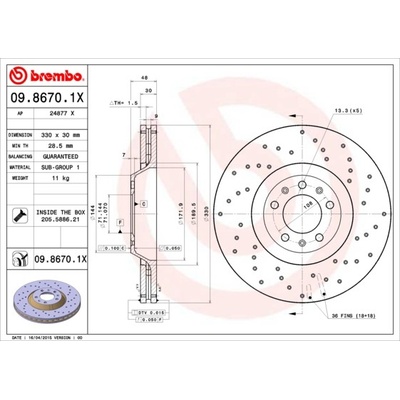 Brzdový kotúč BREMBO 09.8670.1X (0986701X)
