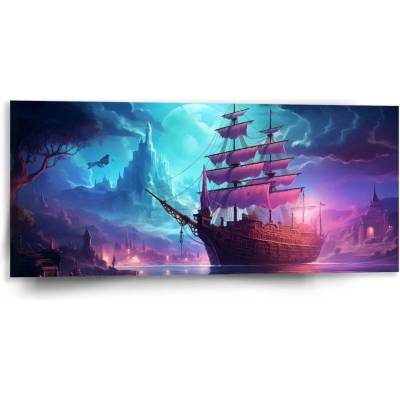 Sablio Obraz Magická plachetnice pod měsícem - 110x50 cm
