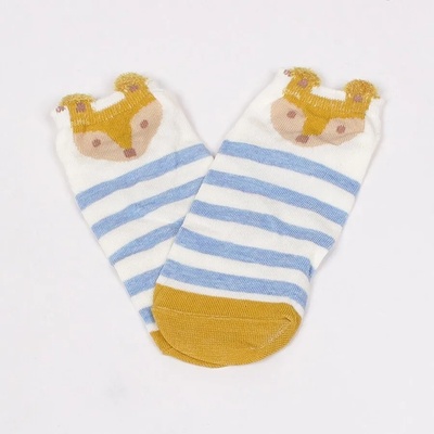 Детски чорапи в бяло със синьо райе и лисиче