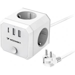 Wozinsky Разклонител с 4xAC контакта и 1хUSB-C и 2хUSB-A изхода за мобилни устройства - Wozinsky WKZ-3B Power Cube Wall Power Strip (бял) (WKZ-3B)
