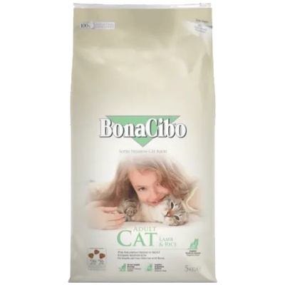 BonaCibo cat adult lamb & rice - суха храна за чувствителни и капризни котки от всички породи, над 1 година - с агнешко месо и ориз, Турция - 5 кг