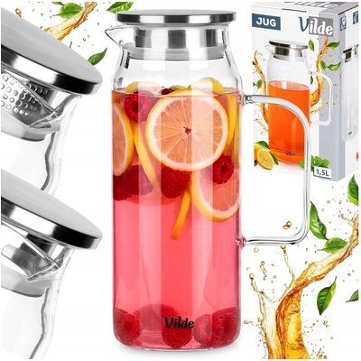 Vilde Skleněný džbán 1,5 l s ocelovým víkem a sítkem
