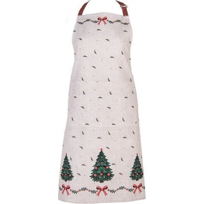 Clayre & Eef Béžová bavlněná zástěra se stromky Christmas Harmony