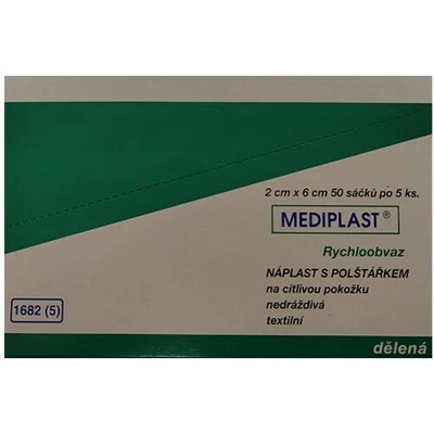 MEDIPLAST textilná náplasť delená s vankúšikom 1682 (5) 6cm x 2cm, 5ks