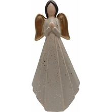 GOBA Vánoční dekorace - keramický anděl v šatech, zlatý, 31 cm