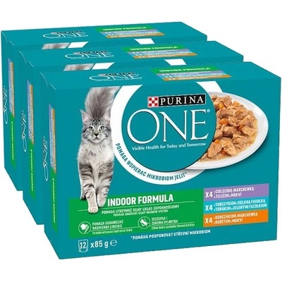 PURINA ONE INDOOR с телешко, риба тон и пилешко в сос 36 x 85 г