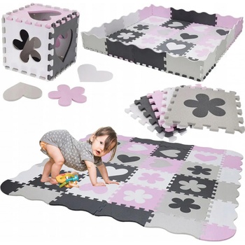 KIK KX5420 Pěnové puzzle 143 cm x 143 cm x 1 cm 36 dílků šedo-růžová