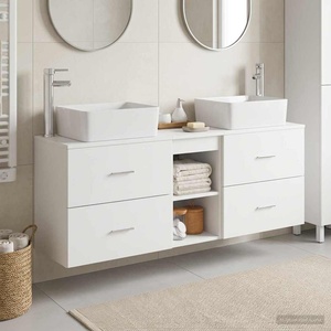vidaXL Комплект шкафове за баня 3 бр. Бяло 136 x 35 x 80 см (3405851)