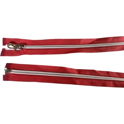 Zip spirálový bundový no5 dělitelný délka 80 cm - DVOUBAREVNÝ STŘÍBRNÁ NA ČERVENÉ, ozdobný jezdec