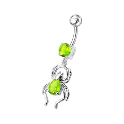 Šperky4U stříbrný piercing do pupíku světle zelené zirkony BP01095-G