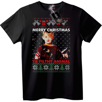 NOONEBRAND Тениска Весела Коледа, мръсно животно - 2XL, Black
