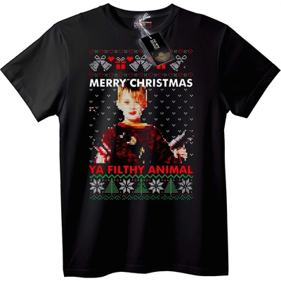 NOONEBRAND Тениска Весела Коледа, мръсно животно - 2XL, Black