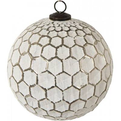 Bílá antik skleněná koule Hexagon white XL 20x20 cm