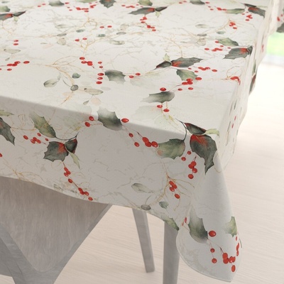 Biante vianočný obdĺžnikový obrus Parma PM-135 Cezmíny s vetvičkami na strieborno-krémovom 120x180 cm
