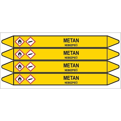Značení potrubí, metan,4 ks, 250 × 26 mm PZ 007679