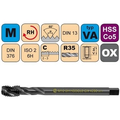 NÁSTROJE CZ Závitník strojní M8 ISO2 HSSCo5 OX DIN 376 RSP35 - 4290 - CZZ4290-M8-ISO2