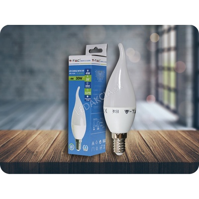 V-TAC Mliečna LED sviečka E14 4W plameň, Neutrálna biela 4000 4500K